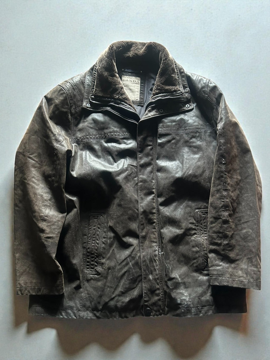 Giubbotto in Vera Pelle Vintage CANDA con Interno Imbottito