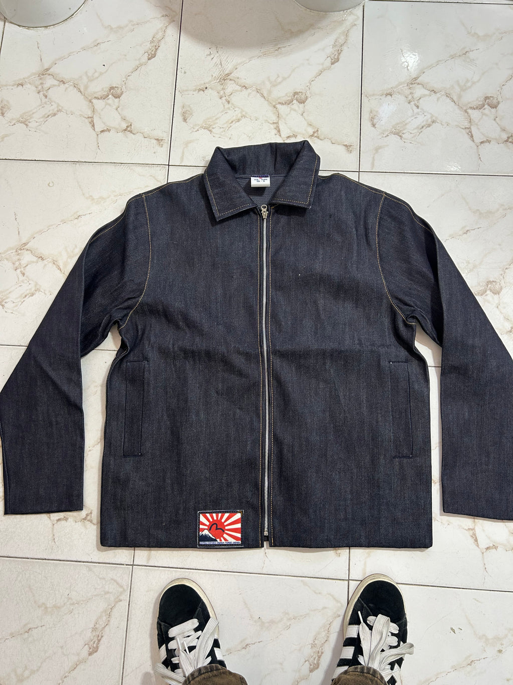 Giacca Denim Rework Evisu con Logo Oro