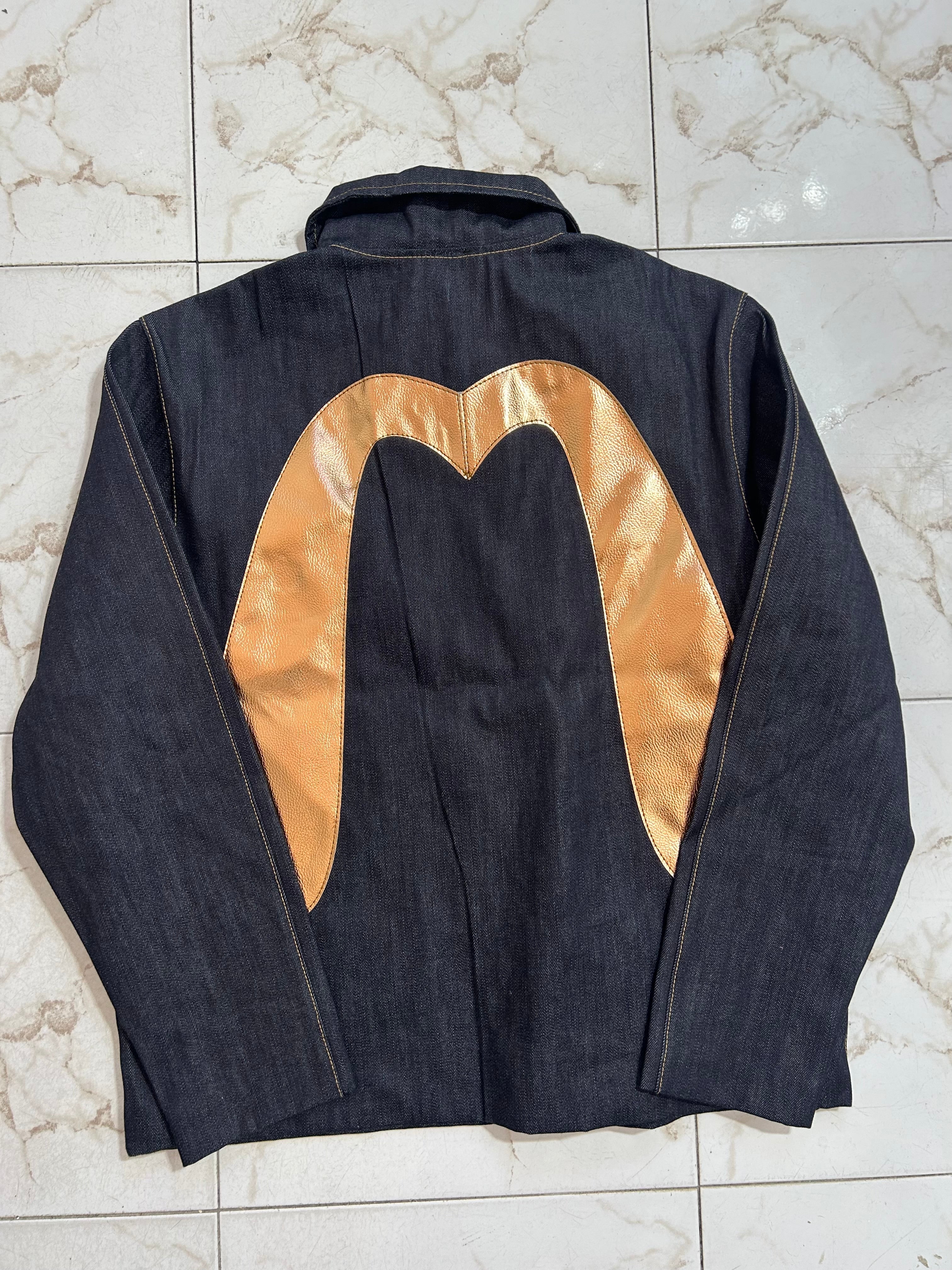 Giacca Denim Rework Evisu con Logo Oro