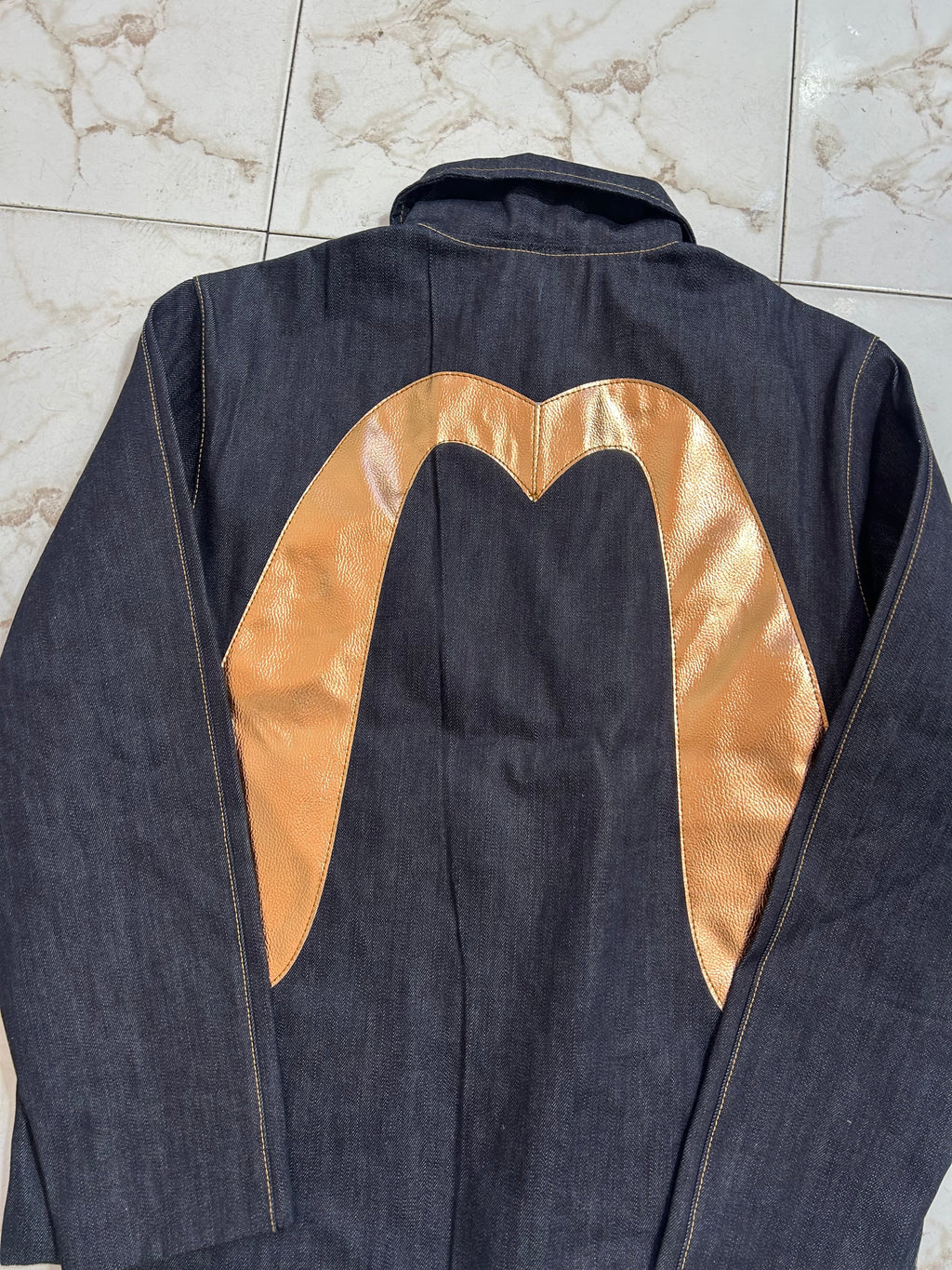 Giacca Denim Rework Evisu con Logo Oro