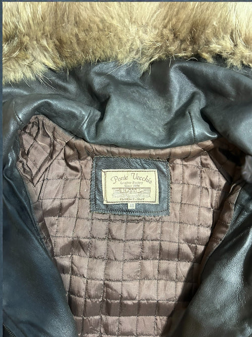 Cappotto Vintage in Vera Pelle con Cappuccio e Pelliccia – Taglia IT M